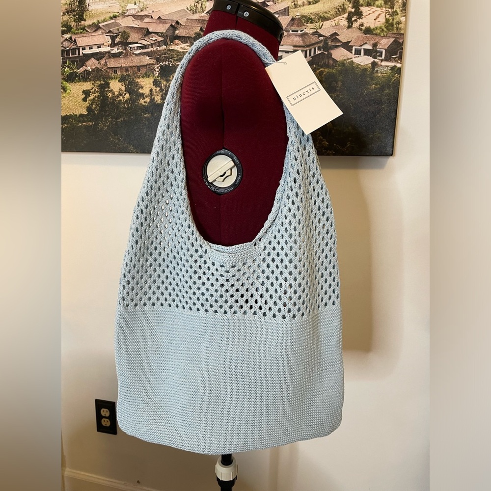 chic Blue Mesh knit Tote Bag
